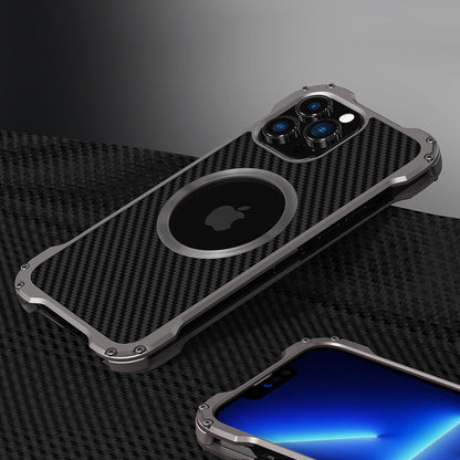 All-inclusive Heat Dissipation Metal High-end Carbon Fiber Pattern Back Panel iPhone 15 Pro Max Case