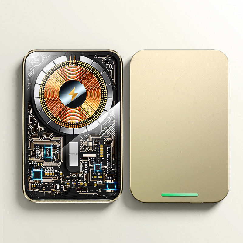 New Cross-border Ultra-thin Wireless Fast Charging Power Bank Aluminum Alloy Transparent Magnetic Suction Charging Treasure Amazon Hot Style