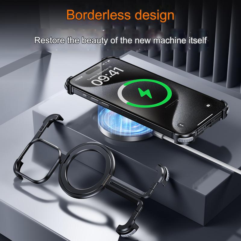 One Shell Suitable For Apple iPhone 15 Pro max Case Plus Ultra-thin Metal Frameless New Magnetic Stand Magsafe Bare Metal Hand Feel Heat Dissipation Anti-fall Protective Cover