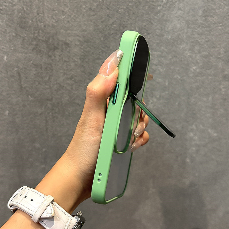Suitable For Apple iPhone Case, Skin-like Sunglasses Holder, Iphone15promax, New Transparent Electroplated Buttons Anti-fall Acrylic Simple Large Hole Protective Cover