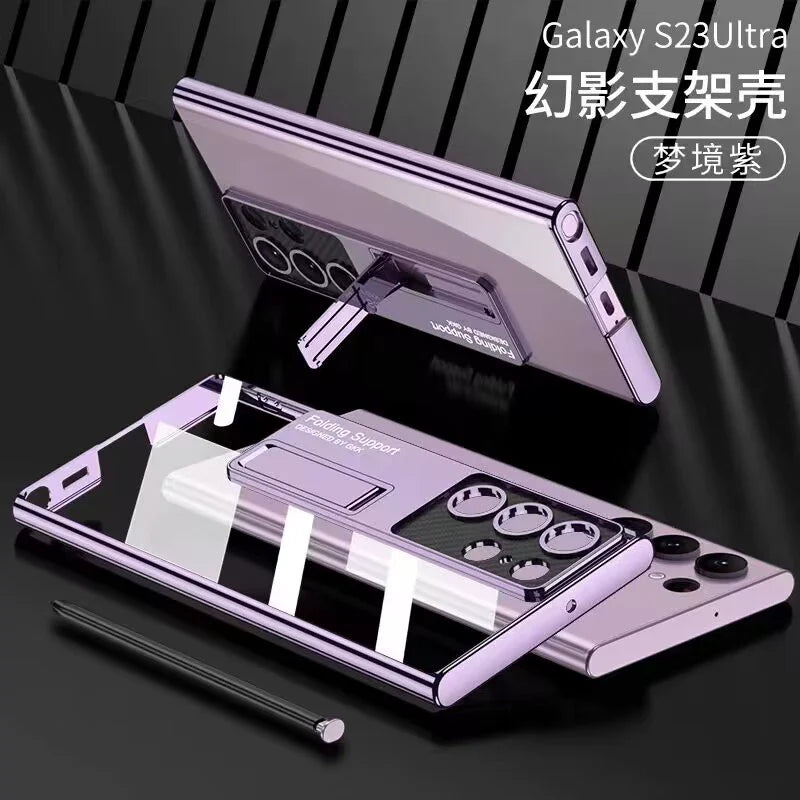 Ultra-Thin Protective Case for Samsung S23ultra: New Internet Celebrity Design with All-Inclusive Bracket, Japanese and Korean Frosted Trend for Men and Women