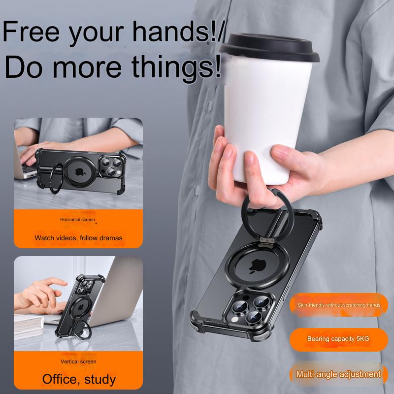 One Shell Suitable For Apple iPhone 15 Pro max Case Plus Ultra-thin Metal Frameless New Magnetic Stand Magsafe Bare Metal Hand Feel Heat Dissipation Anti-fall Protective Cover