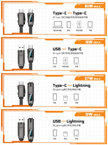PZOZ Four-in-one Digital Display Fast Charging Data Cable Is Suitable For Apple