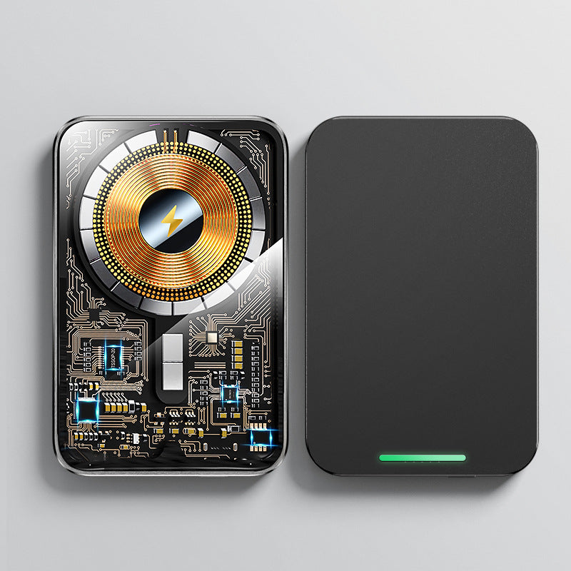 New Cross-border Ultra-thin Wireless Fast Charging Power Bank Aluminum Alloy Transparent Magnetic Suction Charging Treasure Amazon Hot Style