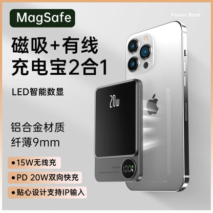Q9 Wireless Magsafe Magnetic Suction Charging Power Bank Back Clip Metal iPhone Power Supply 10000mAh Compact And Portable