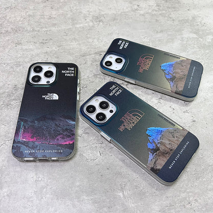 Original Trendy Brand North Face Snow Mountain iPhone Case, Personalized Landscape Illustration Creative High-end Sense Large Hole Matte Anti-fall Hard Protective Case