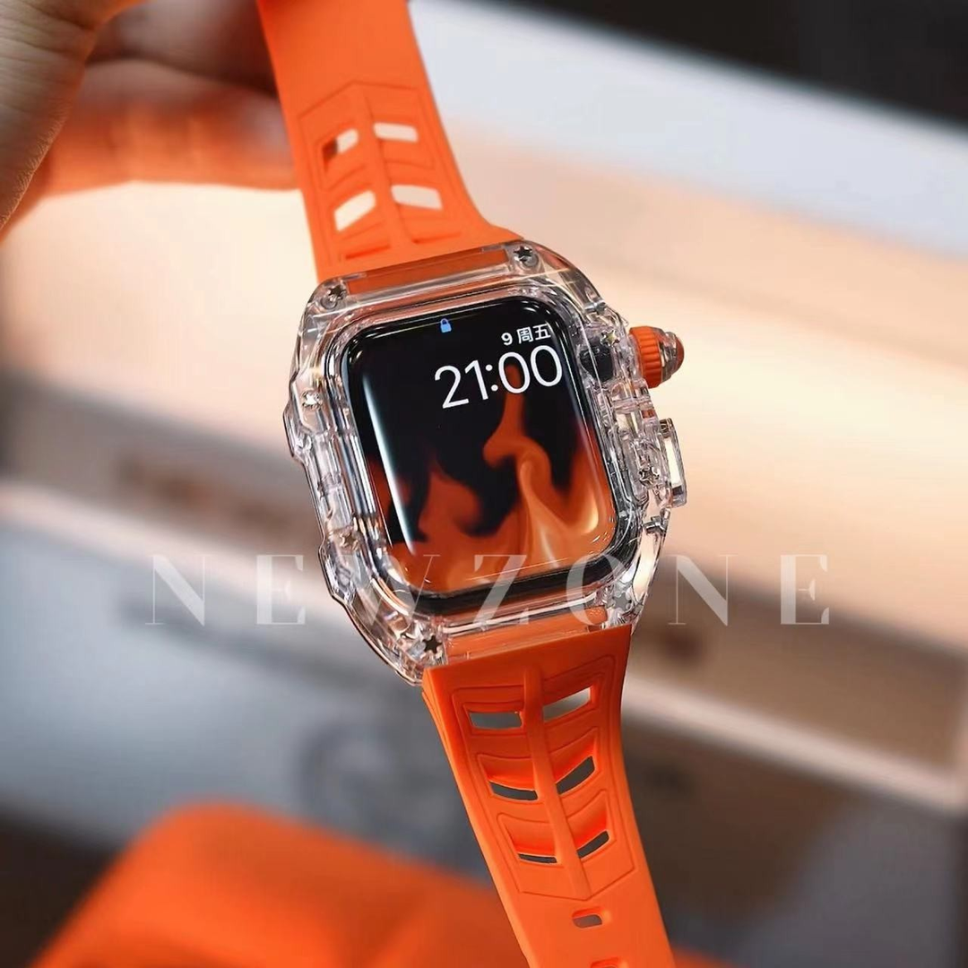 Kewu Digital Is Suitable For Apple Watch Ultra Strap Fully Transparent Case S7 Apple Watch With Fluorine Rubber S8 Modified IWatch6 Advanced SE Protective Case Watch7 Integrated Case S8