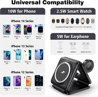 New Magnetic Folding Three-in-one Wireless Charger Desktop Wireless Fast Charging Bracket Suitable For Mobile Phones, Watches, Headphones