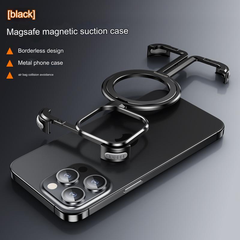 One Shell Suitable For Apple iPhone 15 Pro max Case Plus Ultra-thin Metal Frameless New Magnetic Stand Magsafe Bare Metal Hand Feel Heat Dissipation Anti-fall Protective Cover
