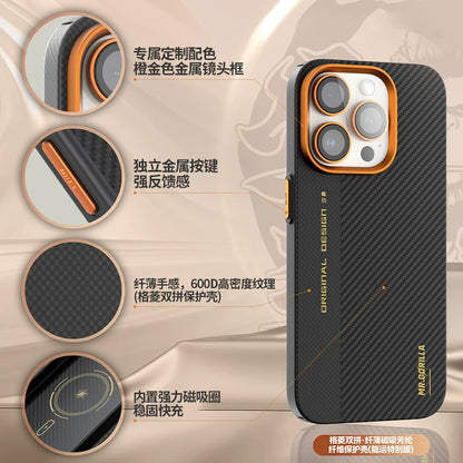 Blue Orangutan Is Suitable For Apple iPhone 15 Pro Max Case IPhone 14 pro Protective Case Plaid Double Spelled Aramid Carbon Fiber Kevlar Dragon Luck Special Edition Men's Advanced All-inclusive Magnetic Heat Dissipation And Anti-fall