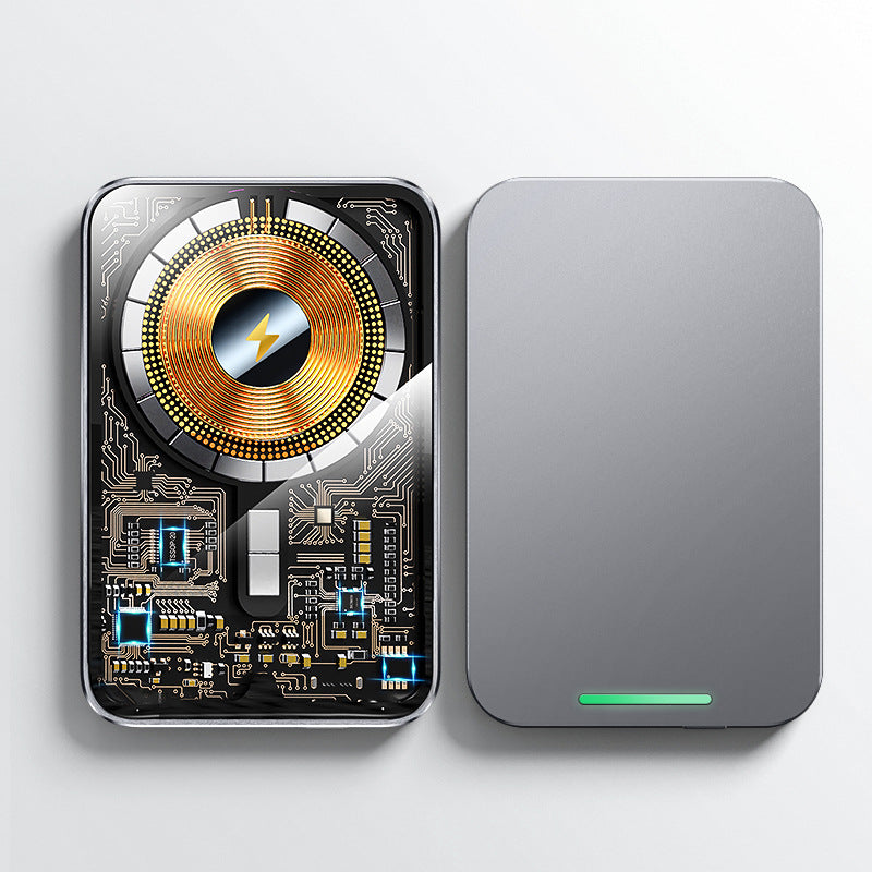 New Cross-border Ultra-thin Wireless Fast Charging Power Bank Aluminum Alloy Transparent Magnetic Suction Charging Treasure Amazon Hot Style