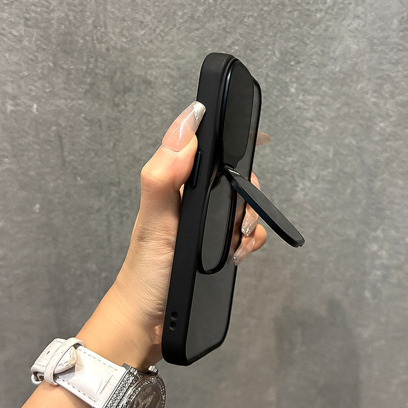 Suitable For Apple iPhone Case, Skin-like Sunglasses Holder, Iphone15promax, New Transparent Electroplated Buttons Anti-fall Acrylic Simple Large Hole Protective Cover