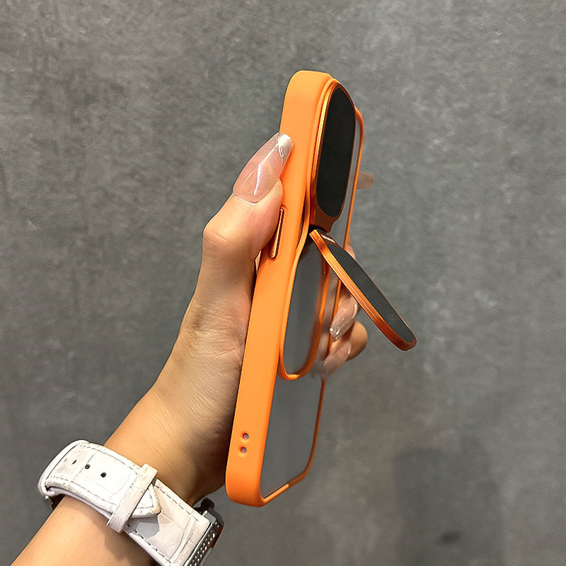 Suitable For Apple iPhone Case, Skin-like Sunglasses Holder, Iphone15promax, New Transparent Electroplated Buttons Anti-fall Acrylic Simple Large Hole Protective Cover