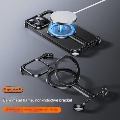 One Shell Suitable For Apple iPhone 15 Pro max Case Plus Ultra-thin Metal Frameless New Magnetic Stand Magsafe Bare Metal Hand Feel Heat Dissipation Anti-fall Protective Cover