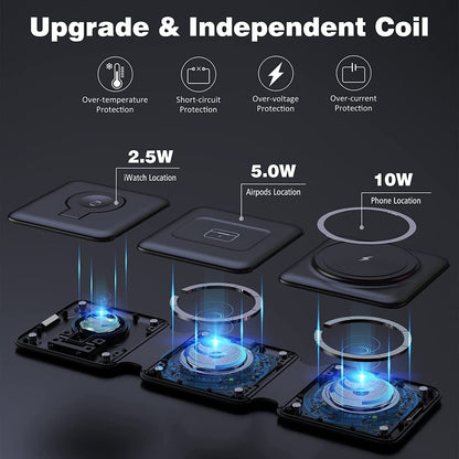 New Magnetic Folding Three-in-one Wireless Charger Desktop Wireless Fast Charging Bracket Suitable For Mobile Phones, Watches, Headphones