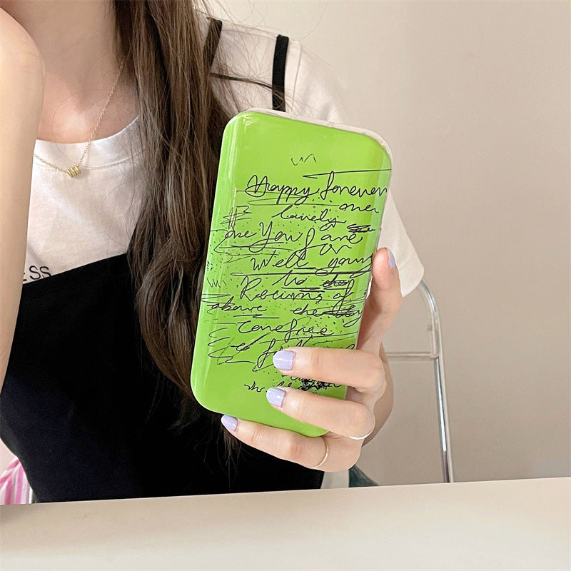 Slide Cover Green Bottom Black English Suitable For Iphone14pro Apple 13 Mobile Phone Case 11 Simple Niche 12 Mobile Phone Case