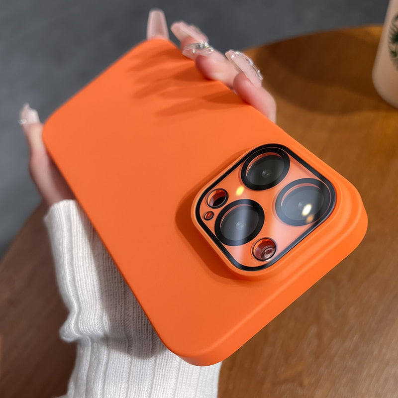 Luxury Camera Lens Glass Full Protection Phone Case For iPhone 12 13 14 Pro Max Shockproof Matte Hard PC Cellphone Funda Cover