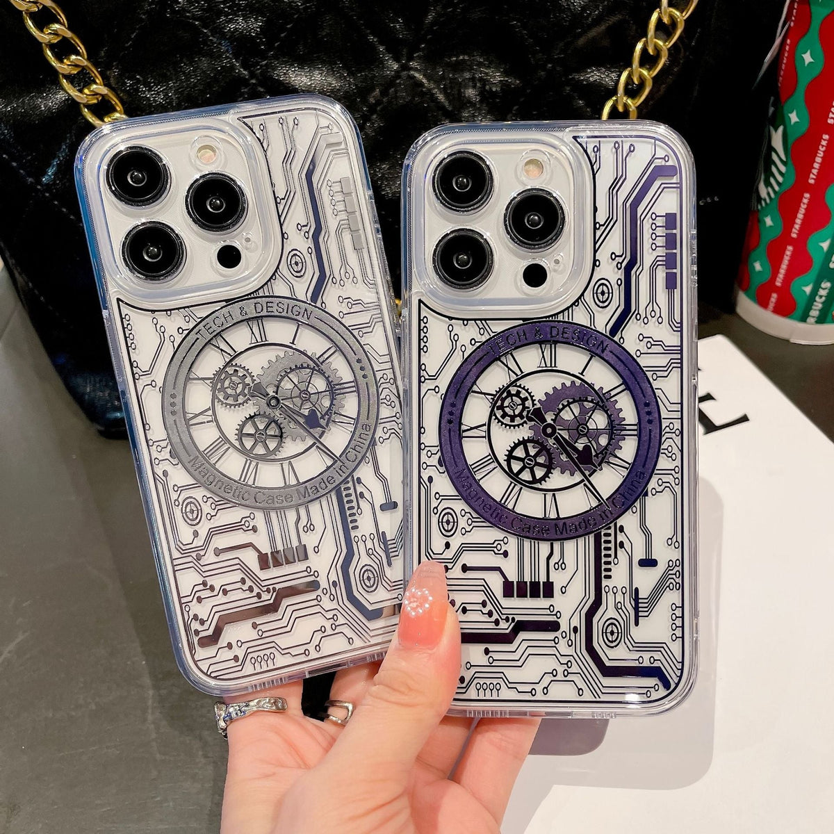 Mechanical Watch Circuit Board Phone Case for IPhone 14 13 12 Pro Max Magnetic Magsafe Charging Transparent Phone Covers