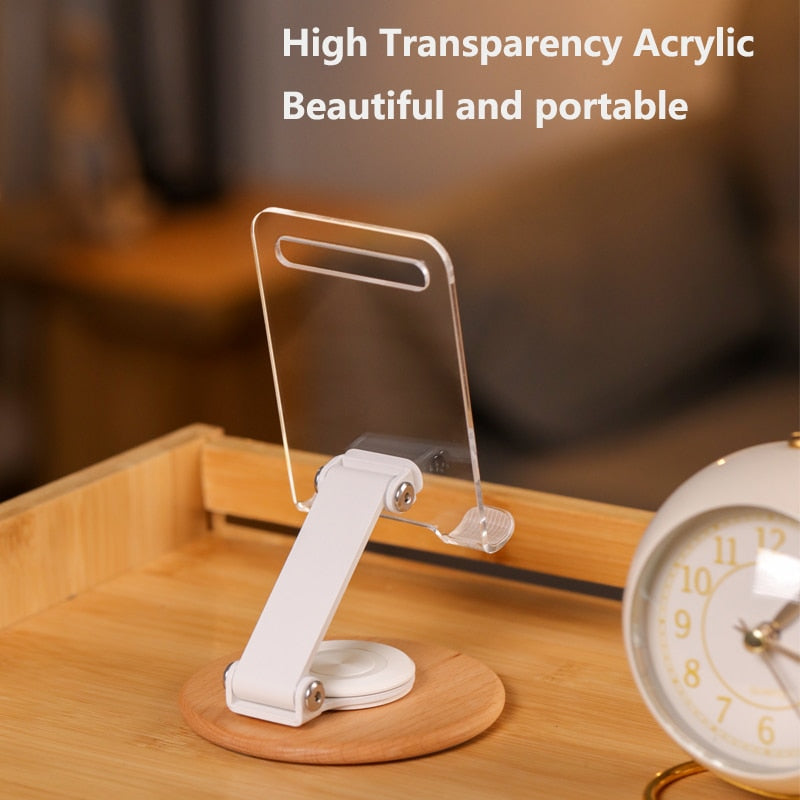 Foldable Tablet Mobile Phone Desktop Acrylic Stand For iPad iPhone Samsung Desk Holder Adjustable Wood Bracket Smartphone Stands