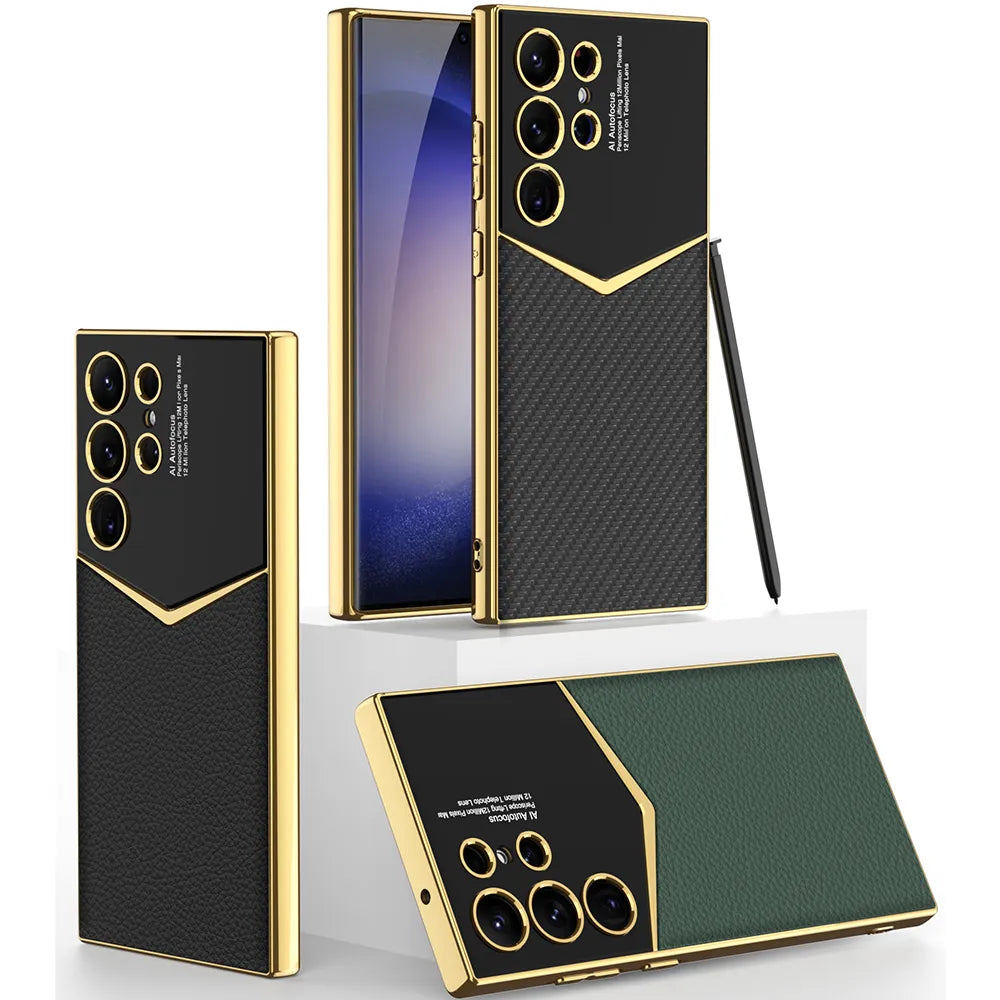 Luxury Leather Soft TPU Plating Case For Samsung Galaxy S23 Ultra All Inclusive Shockproof Protective Back Cover
