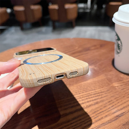 Luxury Frameless for Wood Grain Magnetic Phone Case for iPhone 14 ProMax 12 13 Pro Max Shockproof Lens Protection Slim PC Cover