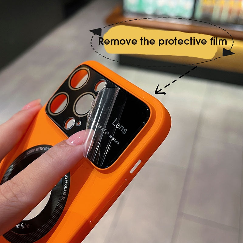 Luxury for Magsafe Logo Hole Case for iPhone 14 13 12 Pro Max 14 Plus Matte Wireless Charger Magnetic PC Camera Protector Cover