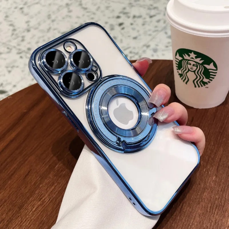 For iPhone 14 Pro Max Invisible Bracket Magsafe Case For iPhone 14 13 12 11 Pro Max Magnetic Stand Holder Plating Soft Cover