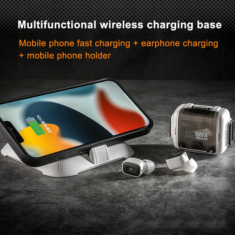 Tws 2023 New Bluetooth Earphone Wireless Charging Earbuds Bluetooth Capsule Mecha Design Headset Desktop Phone Holder Headphones