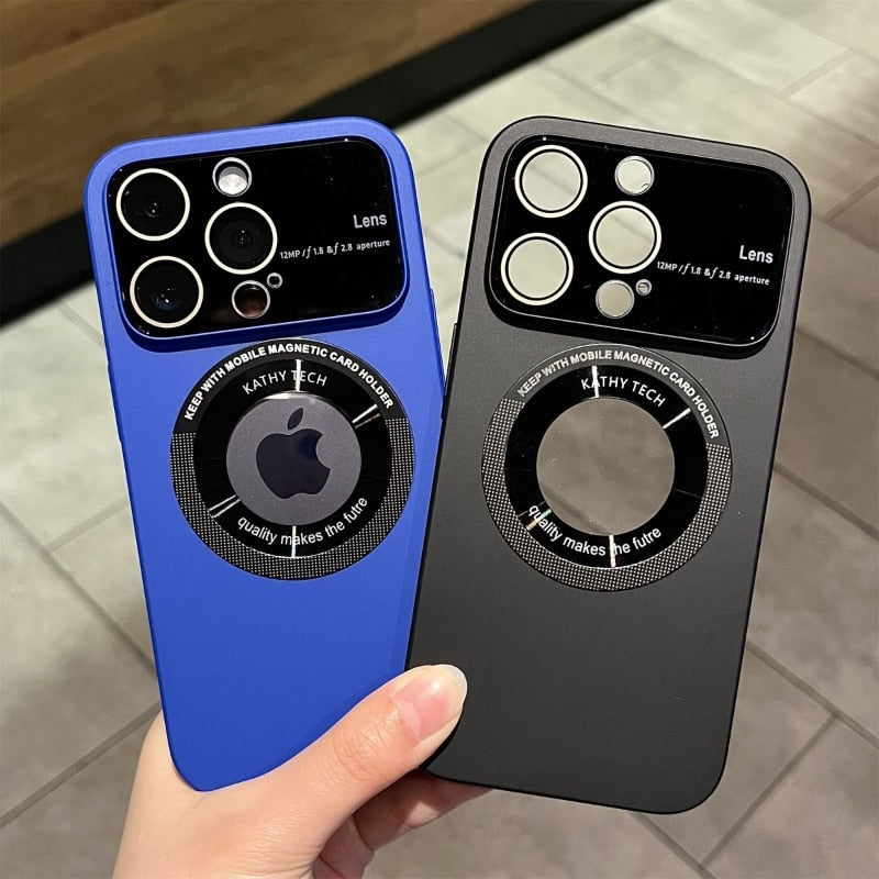 Luxury for Magsafe Logo Hole Case for iPhone 14 13 12 Pro Max 14 Plus Matte Wireless Charger Magnetic PC Camera Protector Cover