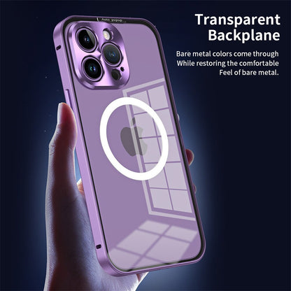 Luxury Aluminum Metal Magsafe Case for iPhone 14 13 12 Pro Max 14 Plus 2 in 1 Transparent Acrylic Magnetic Snap Lock Cover