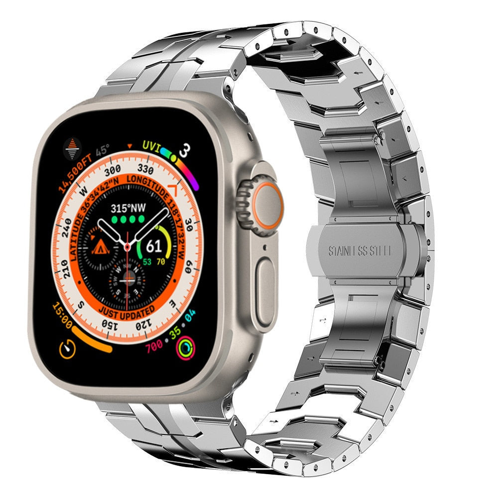 YAYUU Stainless Steel Band for Apple Watch Ultra Band 49mm 45mm 44mm, Metal Strap for Apple Watch Series 8 7 6 5 4 SE