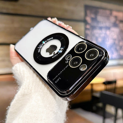 Window Plating Color Purple Blue Black Magnetic Wireless Charging PC Shockproof  Phone Cover For IPhone 12Pro 13 14 Pro Max Case