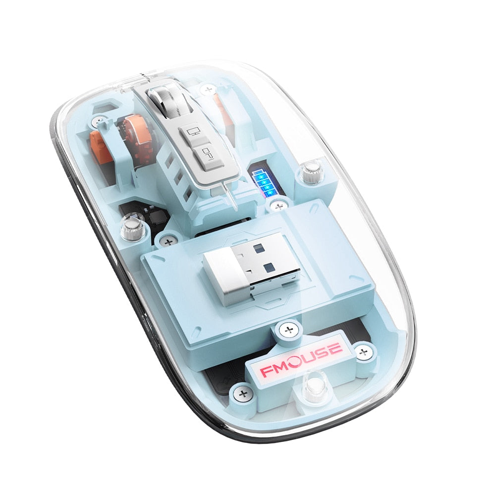 Transparent Office Mouse Bluetooth-Compatible Wireless Mouse with RGB Light Mechanical Mouse Type-C Charging for Desktop Gaming