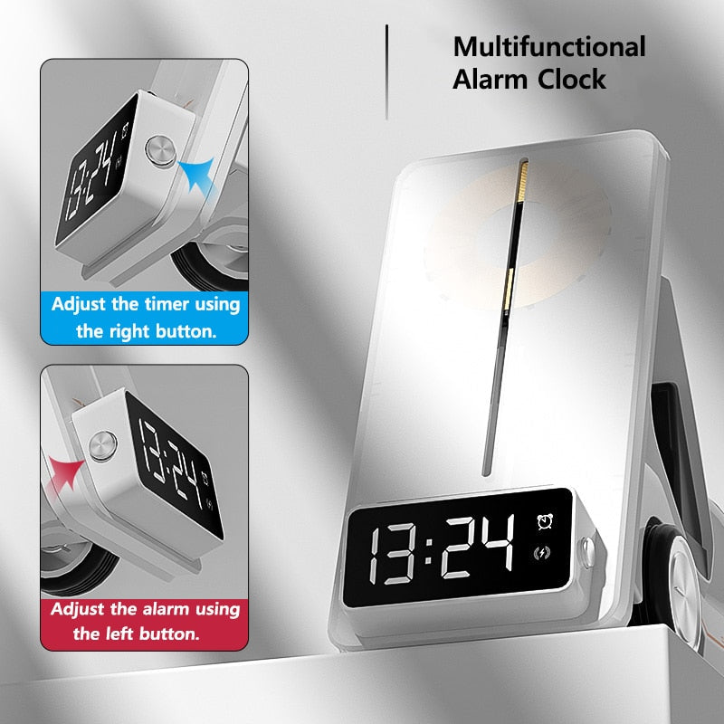 Alarm Clock Fast Charging RGB Wireless Charger for iPhone 14 13 Dock Station for Apple Watch S8 AirPods Pro LED Digital Holder