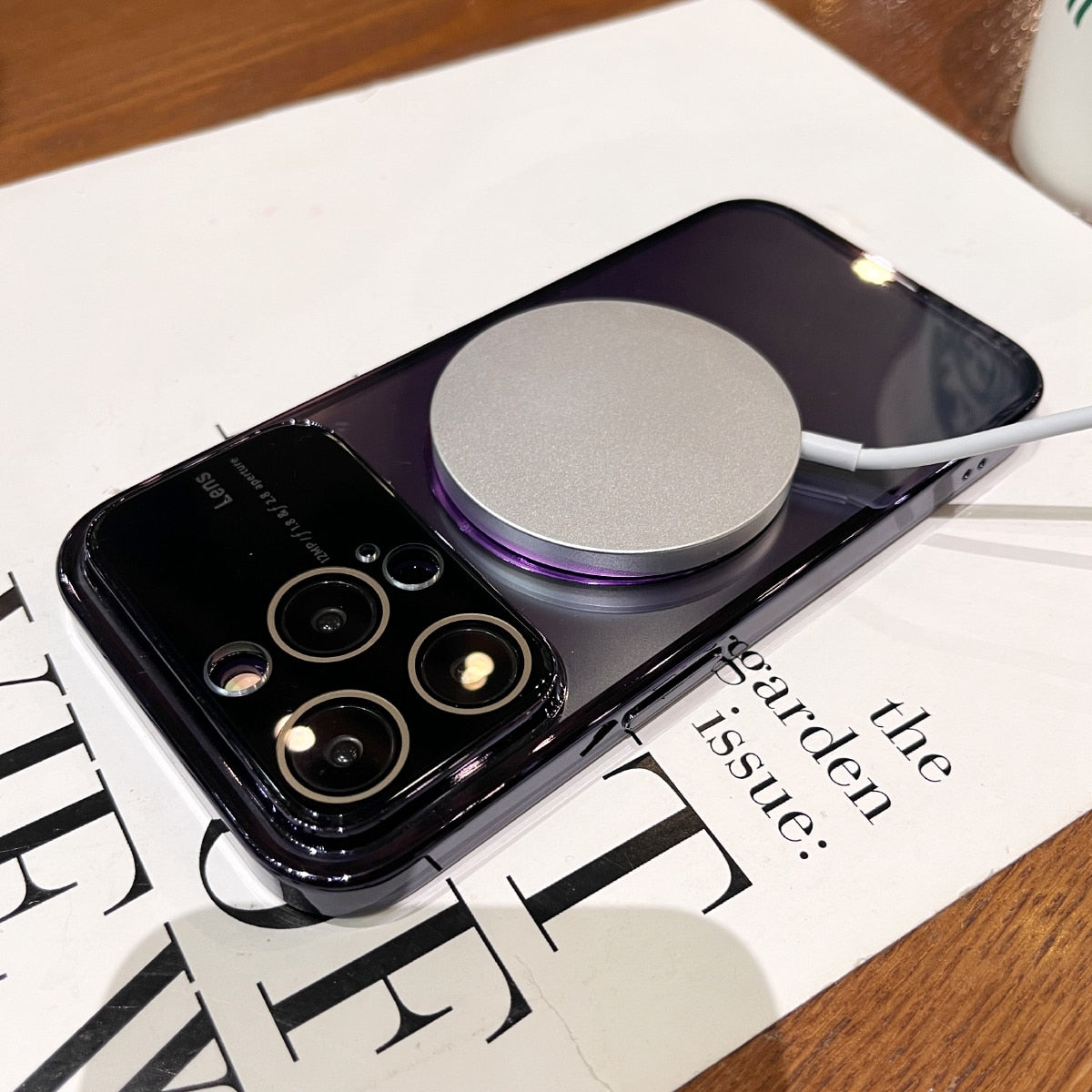 Luxury Plating Transparent Acrylic Magsafe Case for iPhone 12 13 14 Pro Max 14 Plus Full Camera Protection Hard Shockproof Cover