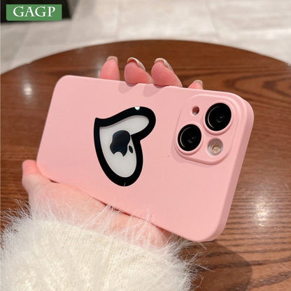 Luxury Heart Logo Hole Phone Case For iPhone 14 Pro Max 14 Plus 13 12 11 Shockroof PC Hard Cover For iPhone 13 With Lens Film