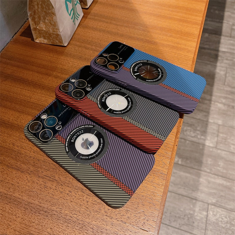 New Style Concept Large Window Magnetic Attraction Phone Case For iPhone 14 13 12 11 Pro Max Carbon Fibre Ultrathin Back Cover