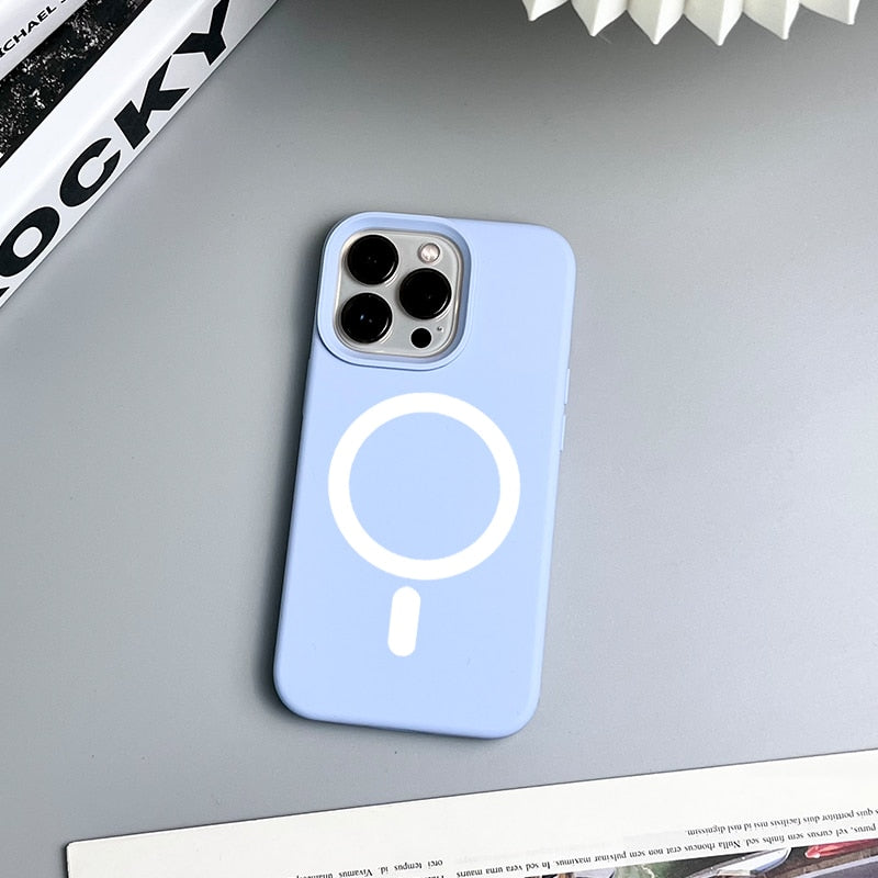 For Mag safe Magnetic Wireless Charger Case For iPhone 14 12 11 13 Pro Max Cover Funda Capa Korea Liquid Silicone Case 13 14 Pro