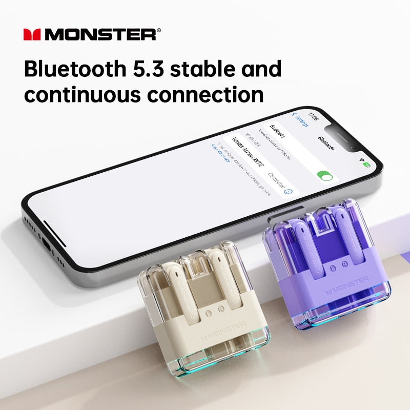 Original Monster XKT12 TWS Earphones Bluetooth 5.3 Wireless Headset HIFI Sound Gaming Earbuds Noise Reduction Headphones