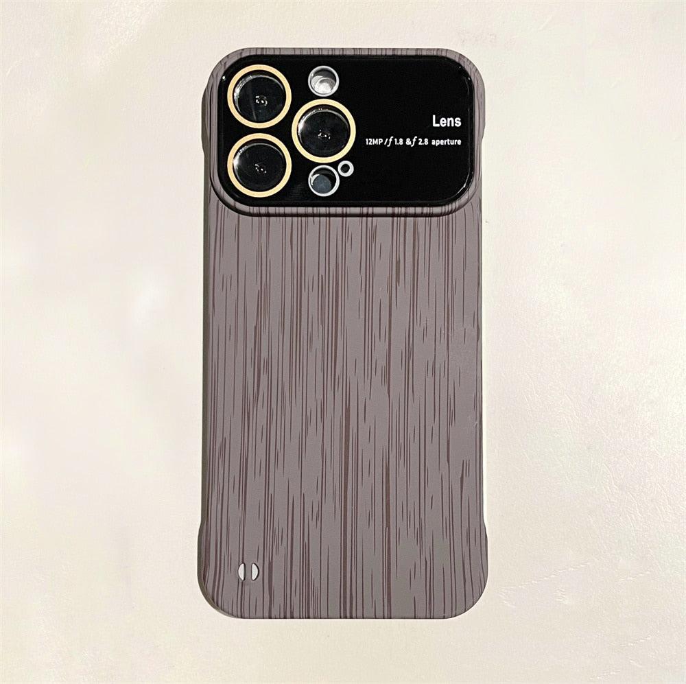 Luxury Frameless for Wood Grain Magnetic Phone Case for iPhone 14 ProMax 12 13 Pro Max Shockproof Lens Protection Slim PC Cover