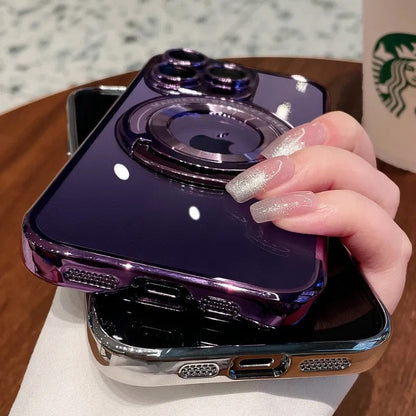 For iPhone 14 Pro Max Invisible Bracket Magsafe Case For iPhone 14 13 12 11 Pro Max Magnetic Stand Holder Plating Soft Cover