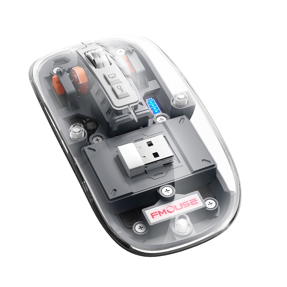 Transparent Office Mouse Bluetooth-Compatible Wireless Mouse with RGB Light Mechanical Mouse Type-C Charging for Desktop Gaming