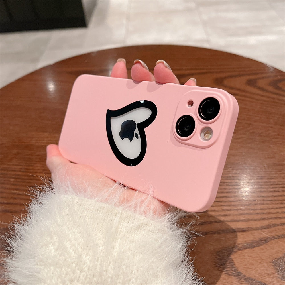 Luxury Heart Logo Hole Phone Case For iPhone 14 Pro Max 14 Plus 13 12 11 Shockroof PC Hard Cover For iPhone 13 With Lens Film