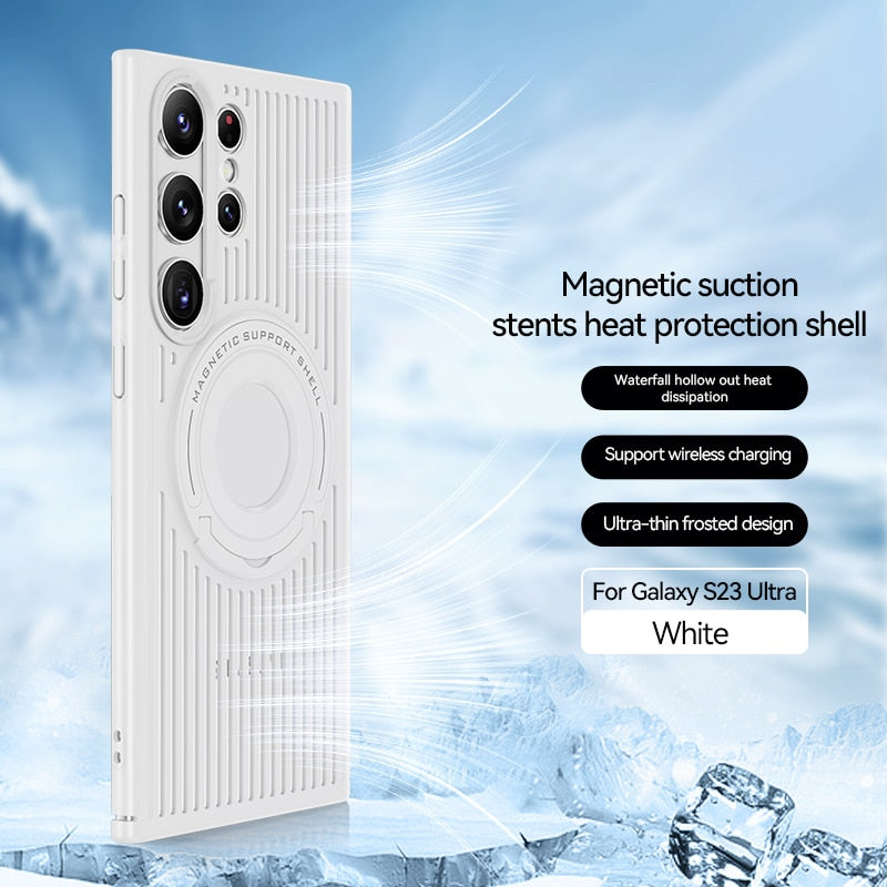 Samsung S23 Ultra Case Skeleton Cooling With Stand Shockproof Fingerprint Resistant Magnetic Phone Cover For Galaxy S23plus