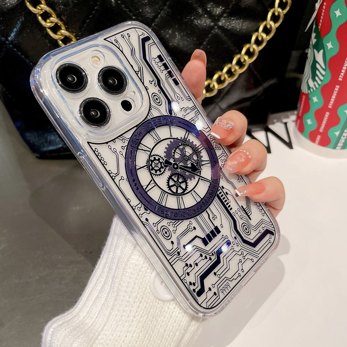 Mechanical Watch Circuit Board Phone Case for IPhone 14 13 12 Pro Max Magnetic Magsafe Charging Transparent Phone Covers