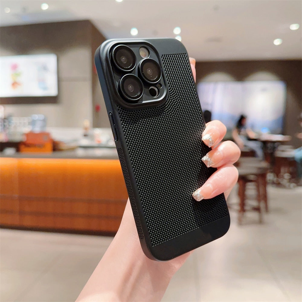 Luxury Heat Radiation Ultra Thin PC Case for iPhone 11 12 13 14 Pro Max 14 7 8 Plus Xr Xs Max X 7 8 SE 2 3 Glass Lens Flim Cover