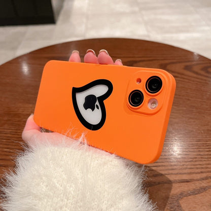Luxury Heart Logo Hole Phone Case For iPhone 14 Pro Max 14 Plus 13 12 11 Shockroof PC Hard Cover For iPhone 13 With Lens Film