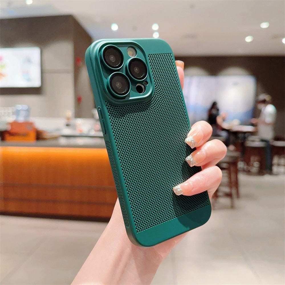 Luxury Heat Radiation Ultra Thin PC Case for iPhone 11 12 13 14 Pro Max 14 7 8 Plus Xr Xs Max X 7 8 SE 2 3 Glass Lens Flim Cover