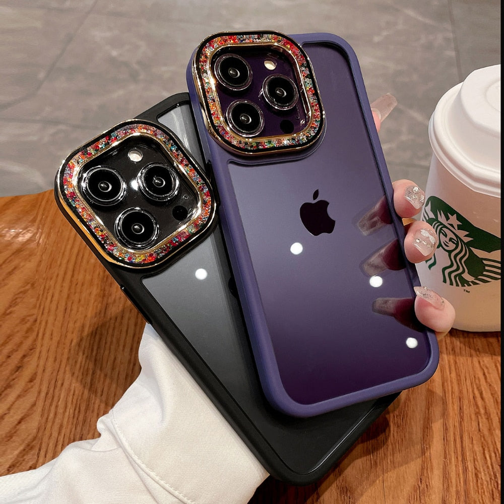 Luxury Glitter Camera Protection Case for iPhone 12 13 14 Pro Max 14 Plus 13Pro 14Pro Max Transparent PC TPU Armor Back Cover