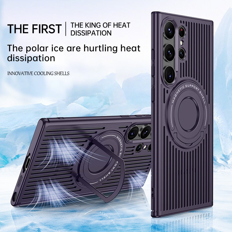 Samsung S23 Ultra Case Skeleton Cooling With Stand Shockproof Fingerprint Resistant Magnetic Phone Cover For Galaxy S23plus